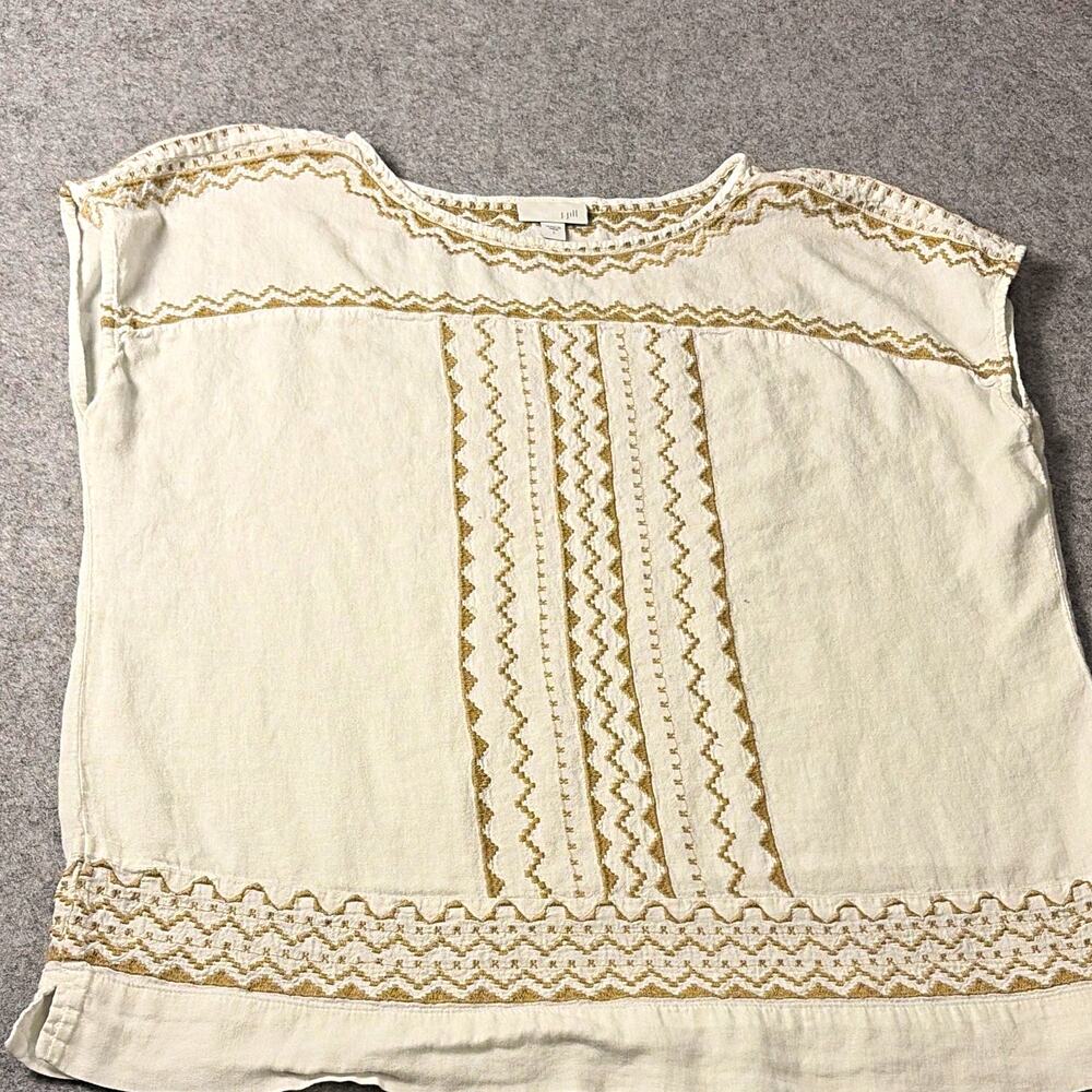 J. Jill Women Sleeveless Embroidered Linen Rayon Blouse White Beige Size L